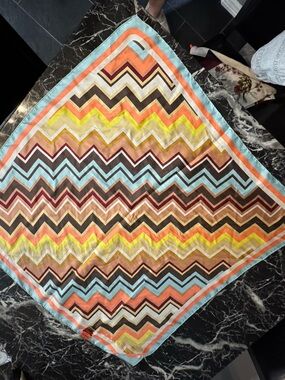 Missoni Zigzag Silk Scarf in Yellow, Orange, Brown and Aqua
